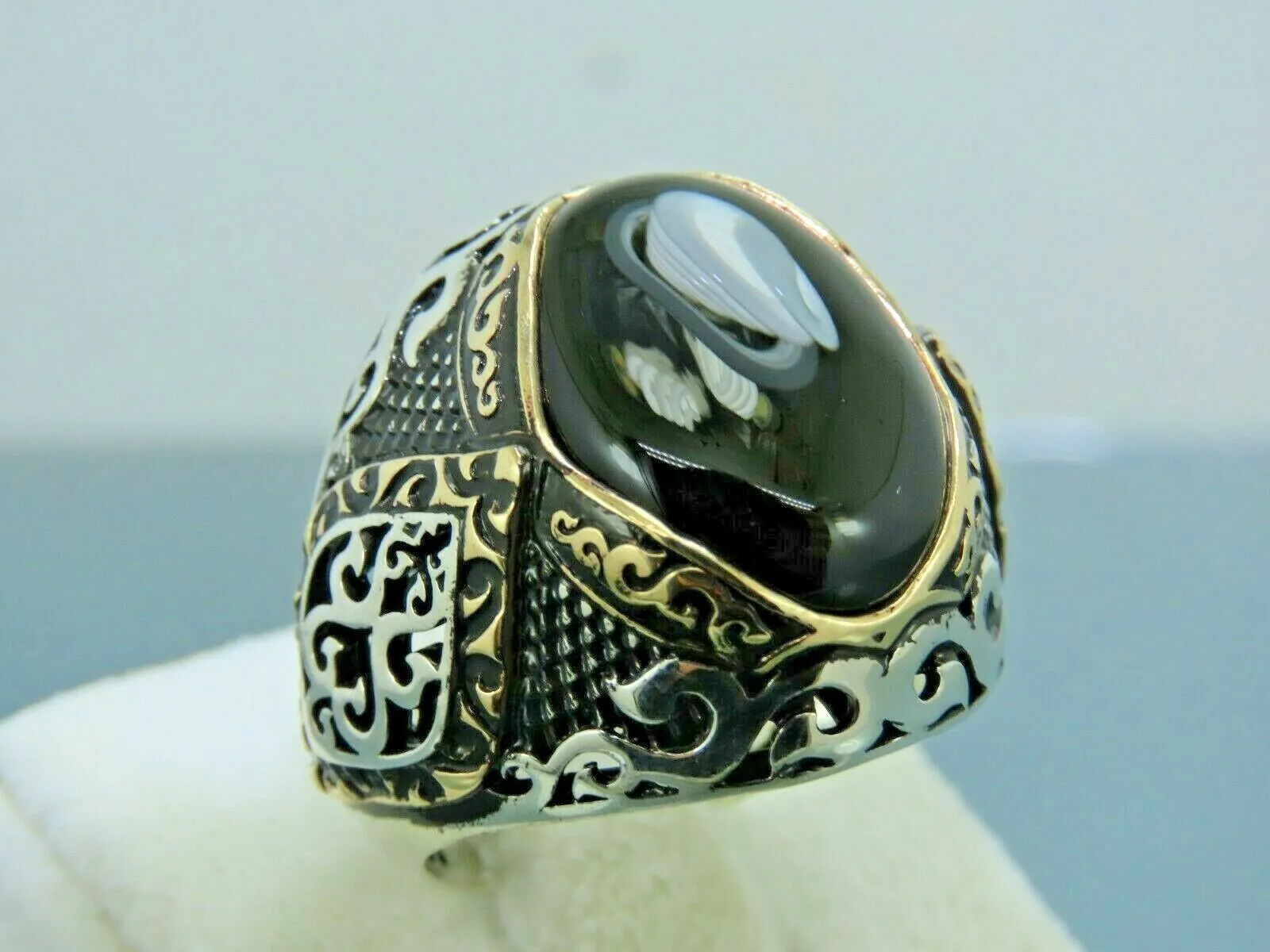 Turkish Handmade Jewelry 925 Sterling Silver Onyx Stone Mens Rings
