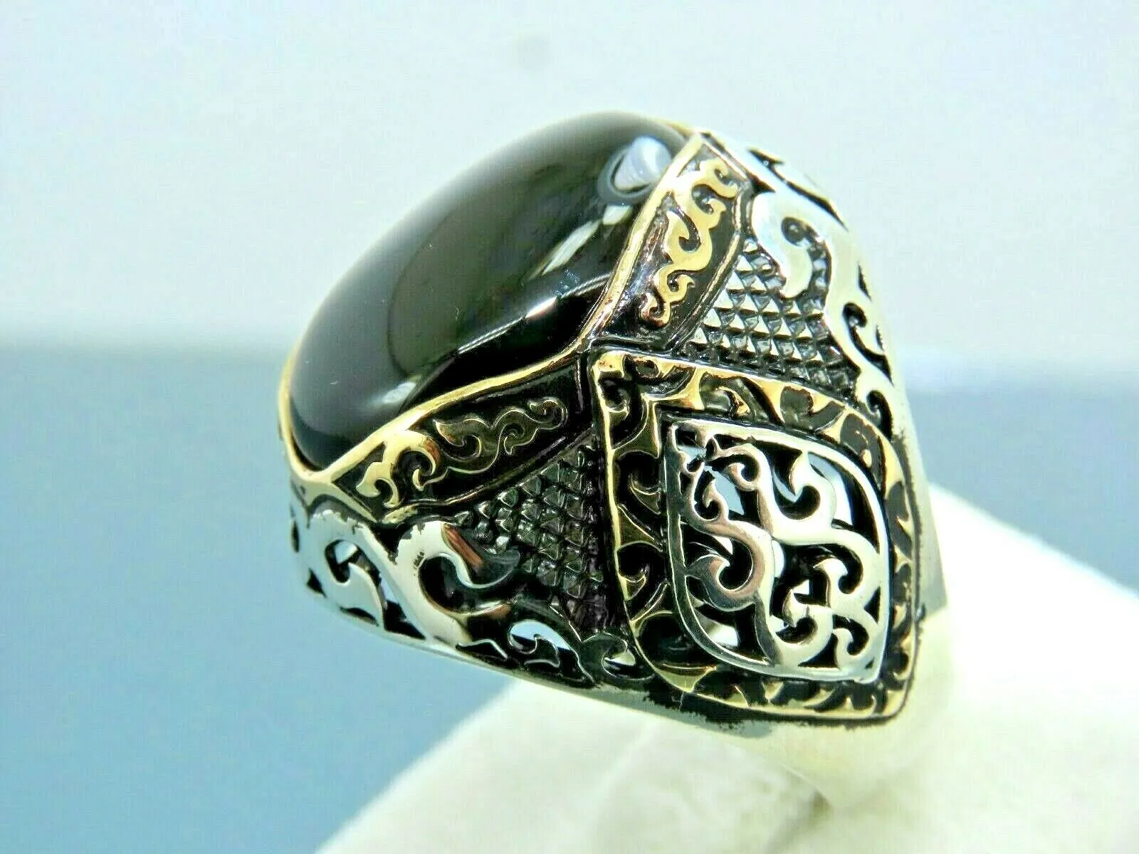 Turkish Handmade Jewelry 925 Sterling Silver Onyx Stone Mens Rings