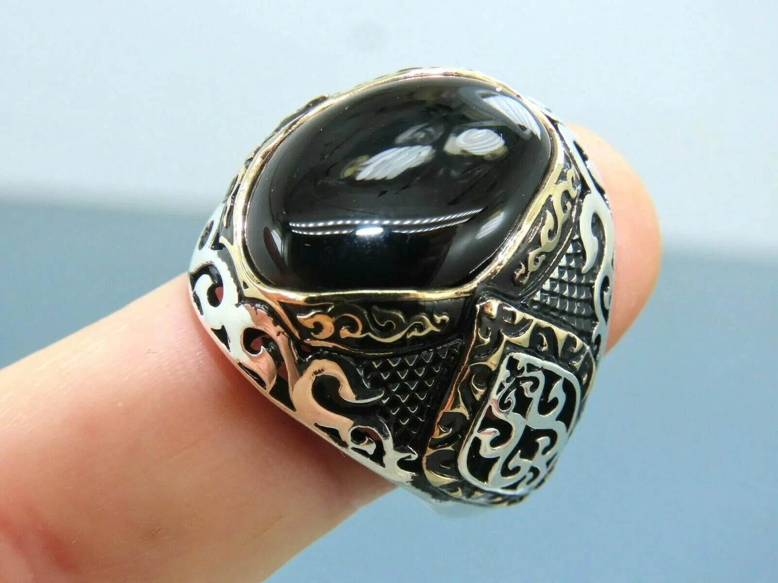 Turkish Handmade Jewelry 925 Sterling Silver Onyx Stone Mens Rings