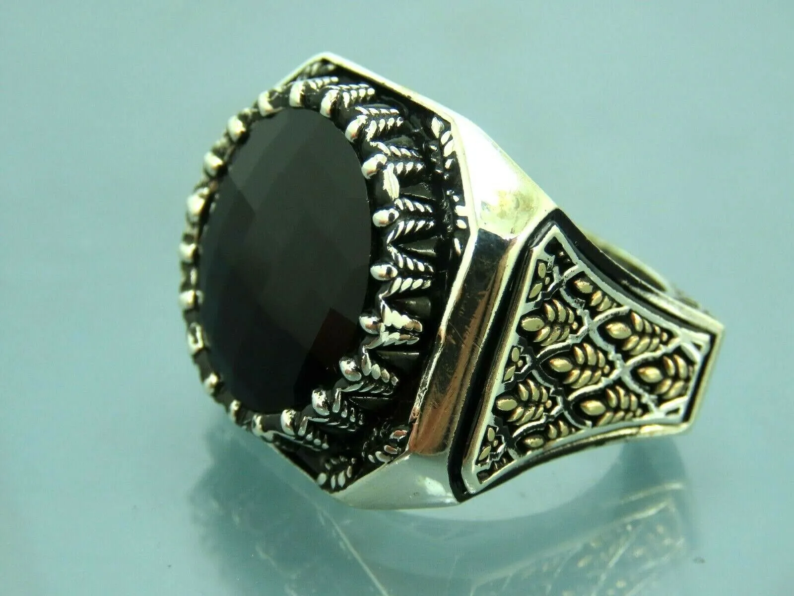 Turkish Handmade Jewelry 925 Sterling Silver Onyx Stone Mens Rings