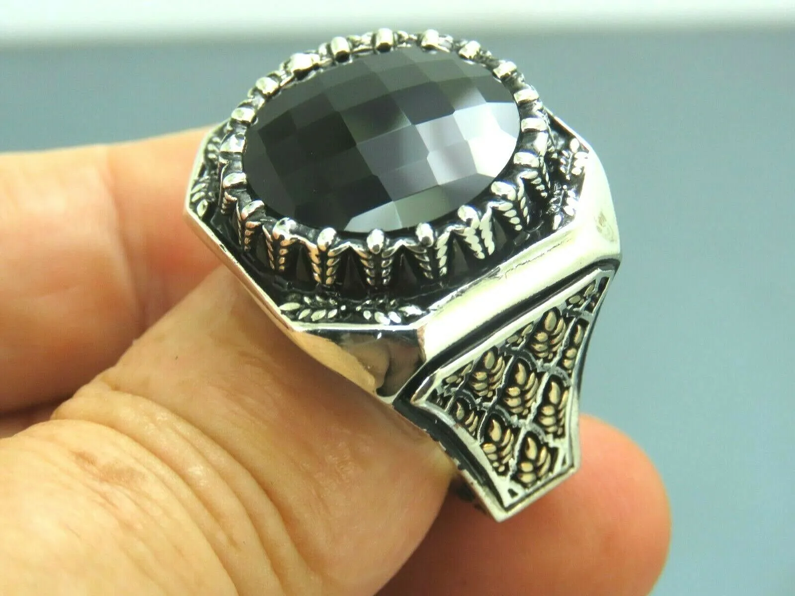 Turkish Handmade Jewelry 925 Sterling Silver Onyx Stone Mens Rings