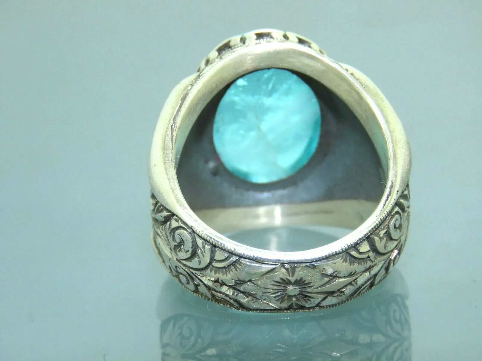 Turkish Handmade Jewelry 925 Sterling Silver Quartz Stone Engraved Mens Rings