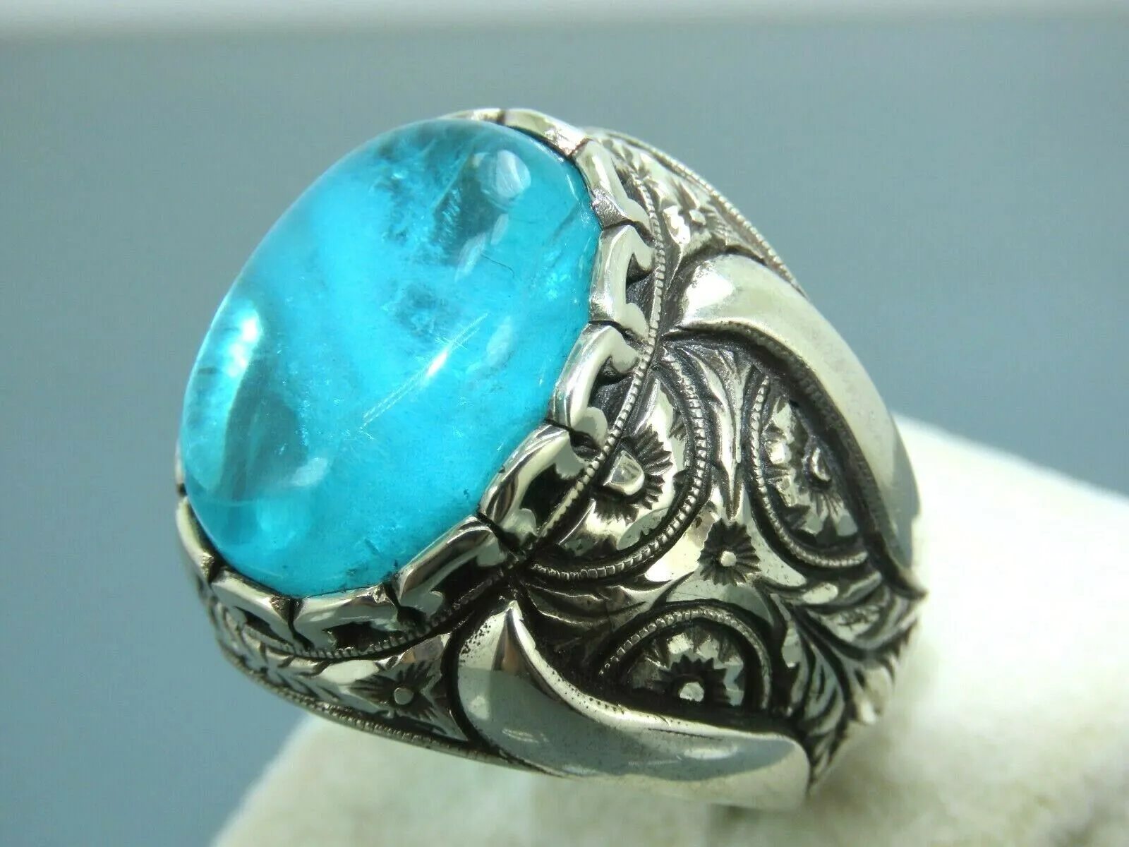 Turkish Handmade Jewelry 925 Sterling Silver Quartz Stone Engraved Mens Rings