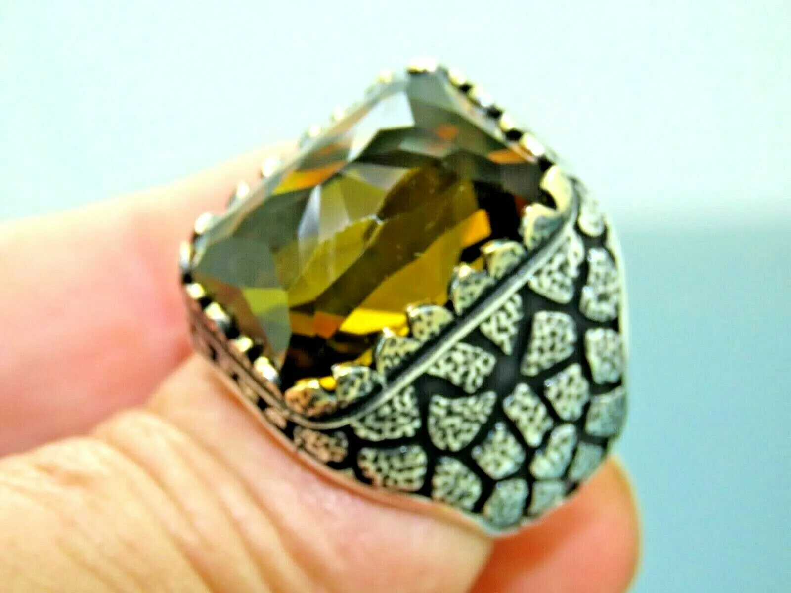 Turkish Handmade Jewelry 925 Sterling Silver Quartz Stone Mens Rings