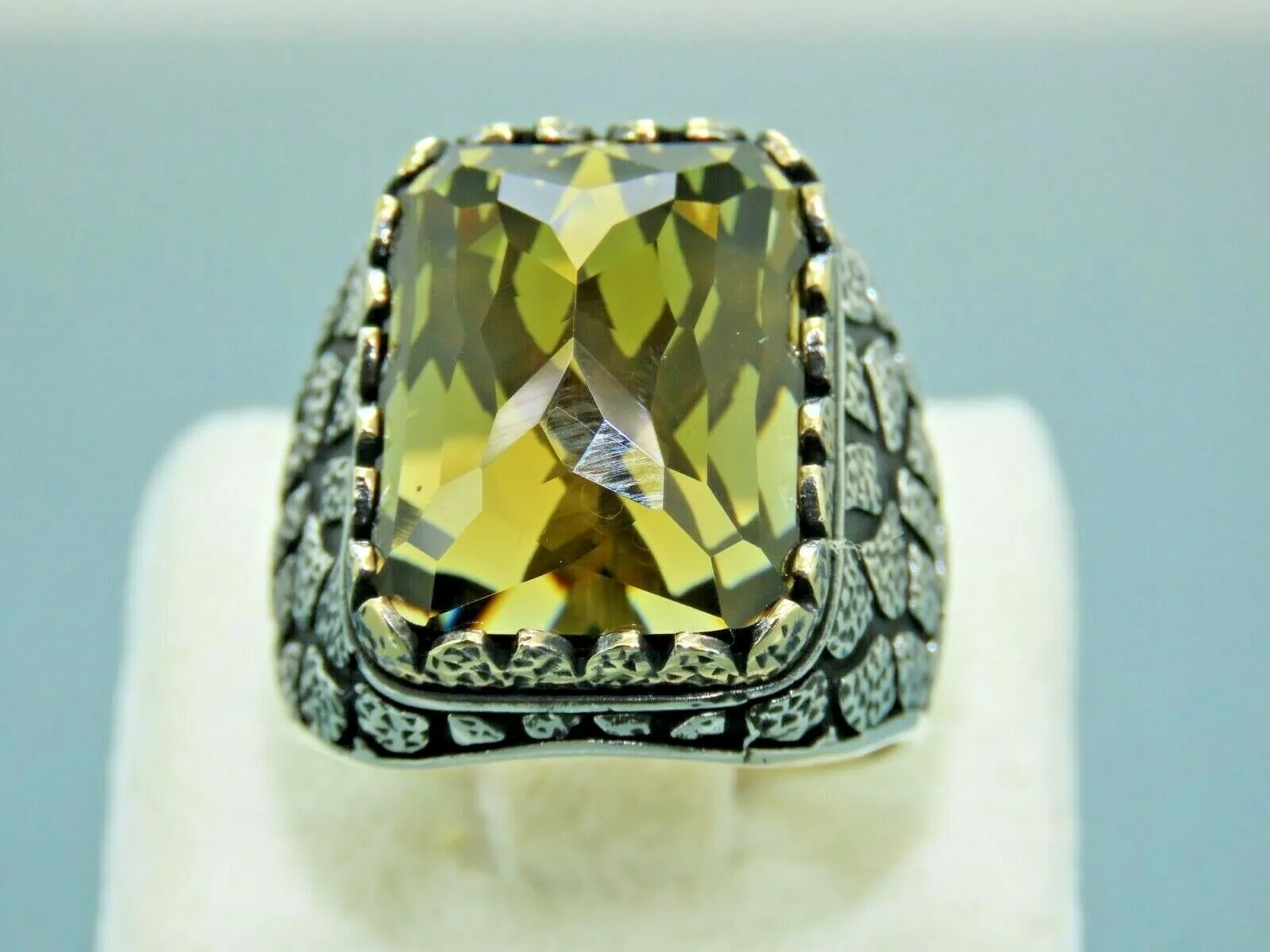 Turkish Handmade Jewelry 925 Sterling Silver Quartz Stone Mens Rings