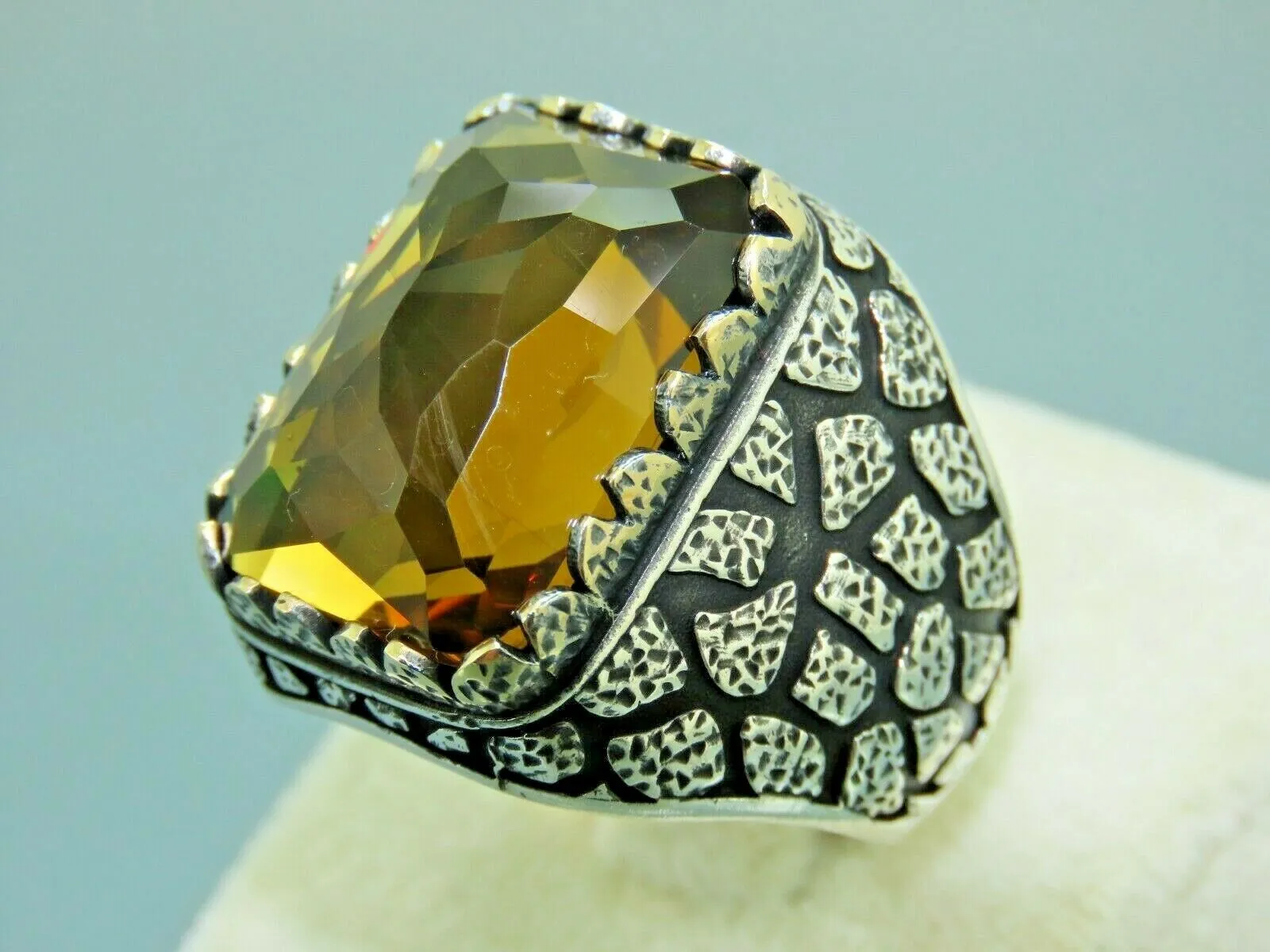 Turkish Handmade Jewelry 925 Sterling Silver Quartz Stone Mens Rings