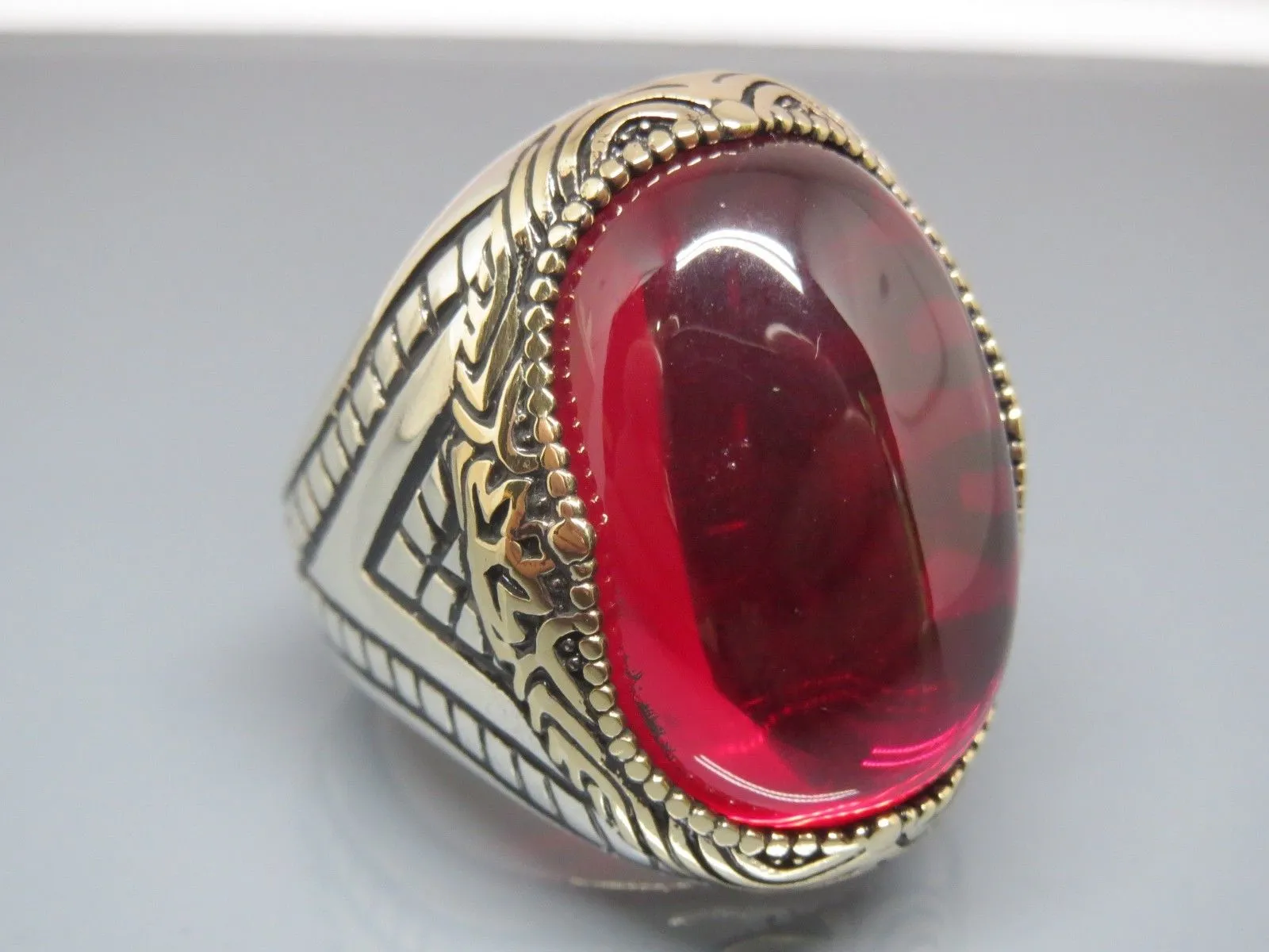 Turkish Handmade Jewelry 925 Sterling Silver Ruby Stone Mens Rings