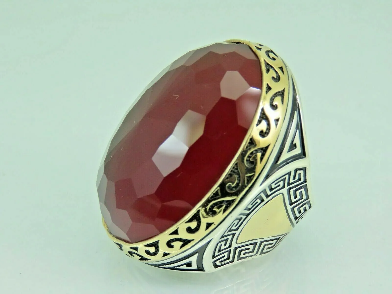 Turkish Handmade Jewelry 925 Sterling Silver Ruby Stone Mens Rings