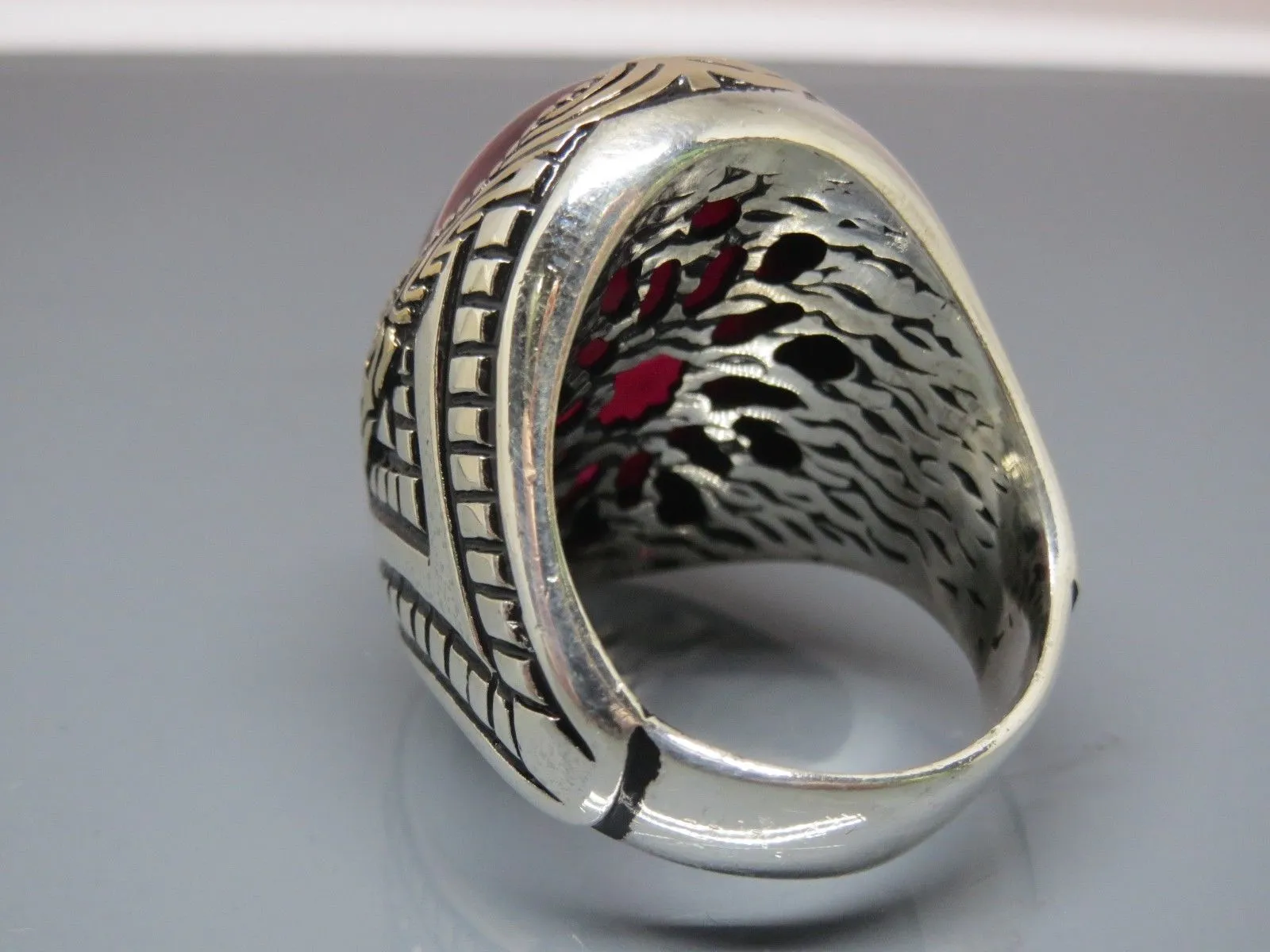 Turkish Handmade Jewelry 925 Sterling Silver Ruby Stone Mens Rings