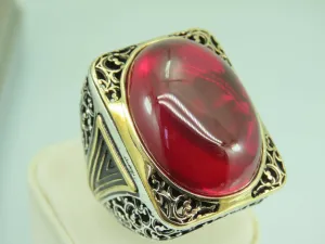Turkish Handmade Jewelry 925 Sterling Silver Ruby Stone Mens Rings