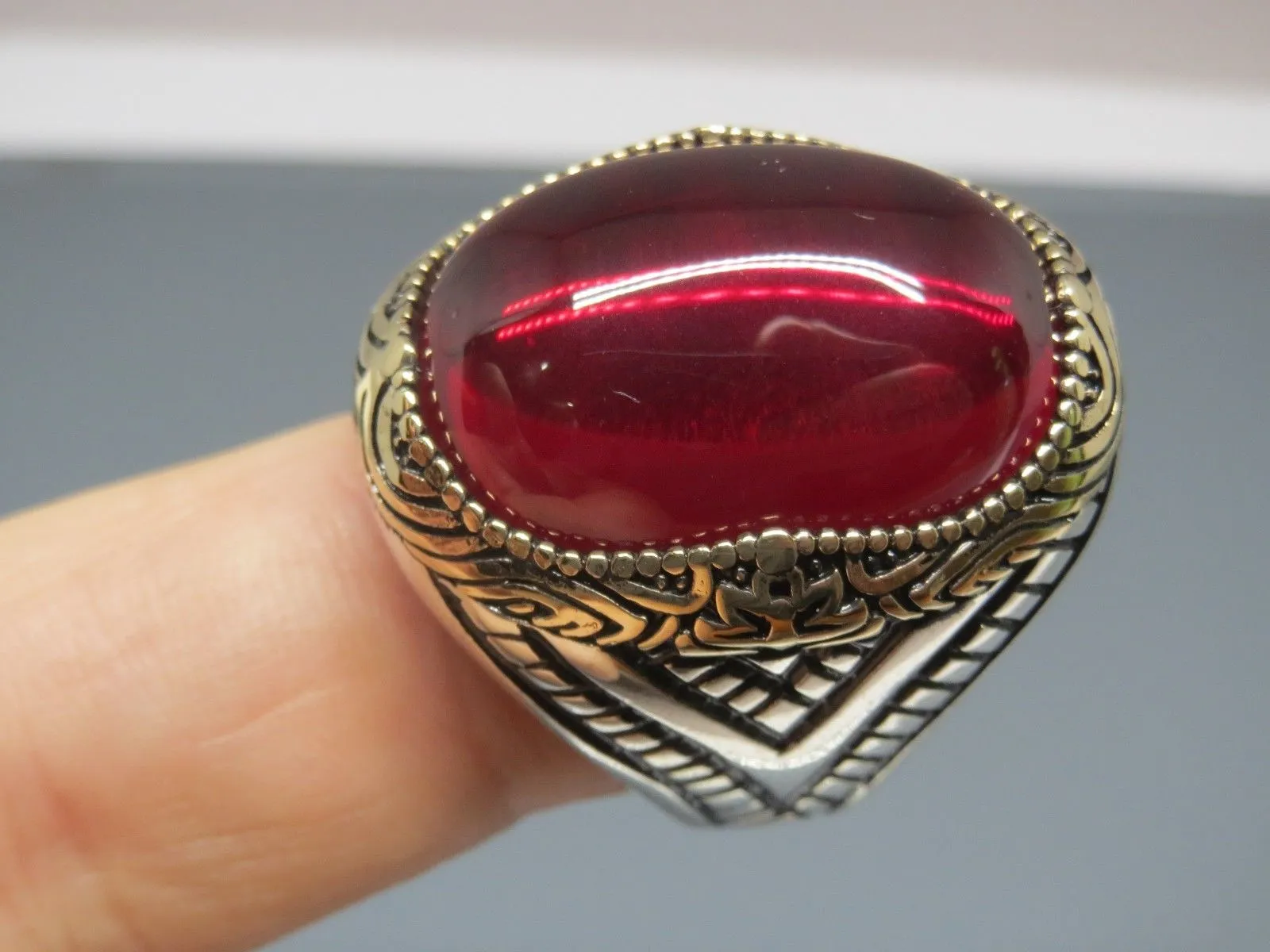 Turkish Handmade Jewelry 925 Sterling Silver Ruby Stone Mens Rings