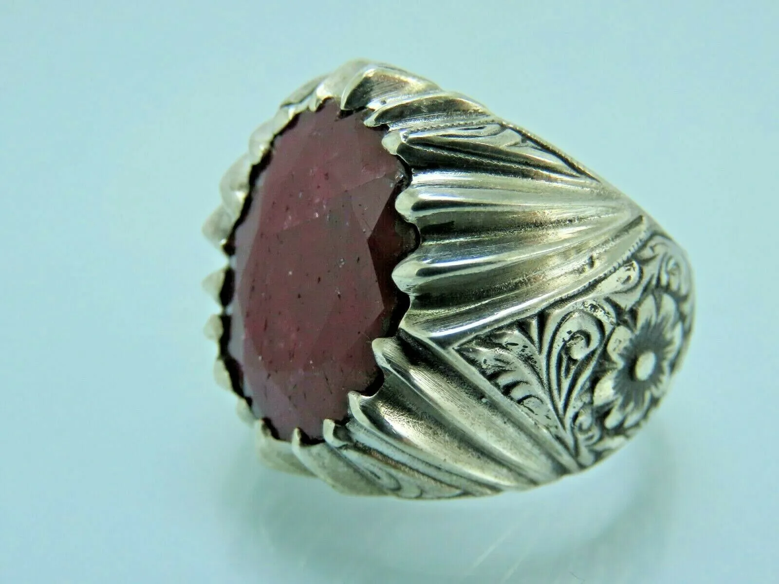 Turkish Handmade Jewelry 925 Sterling Silver Ruby Stone Mens Rings