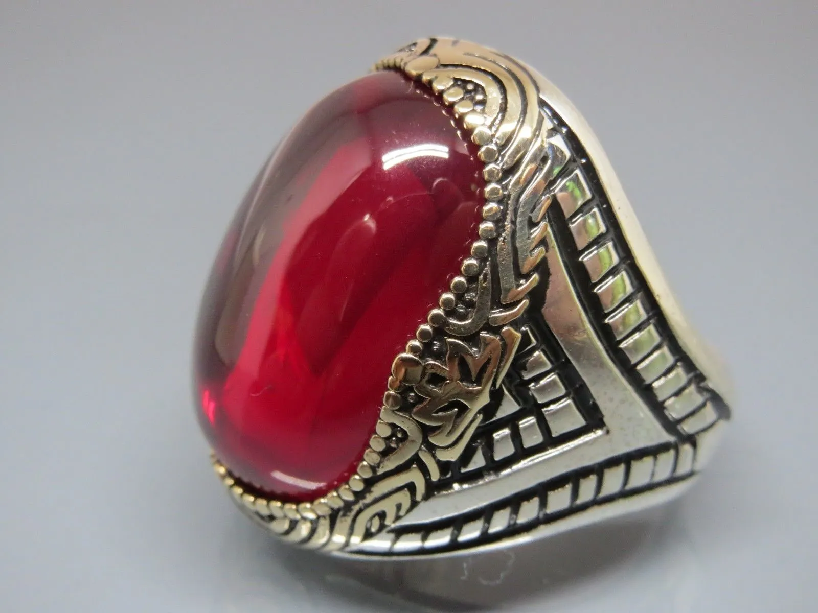 Turkish Handmade Jewelry 925 Sterling Silver Ruby Stone Mens Rings