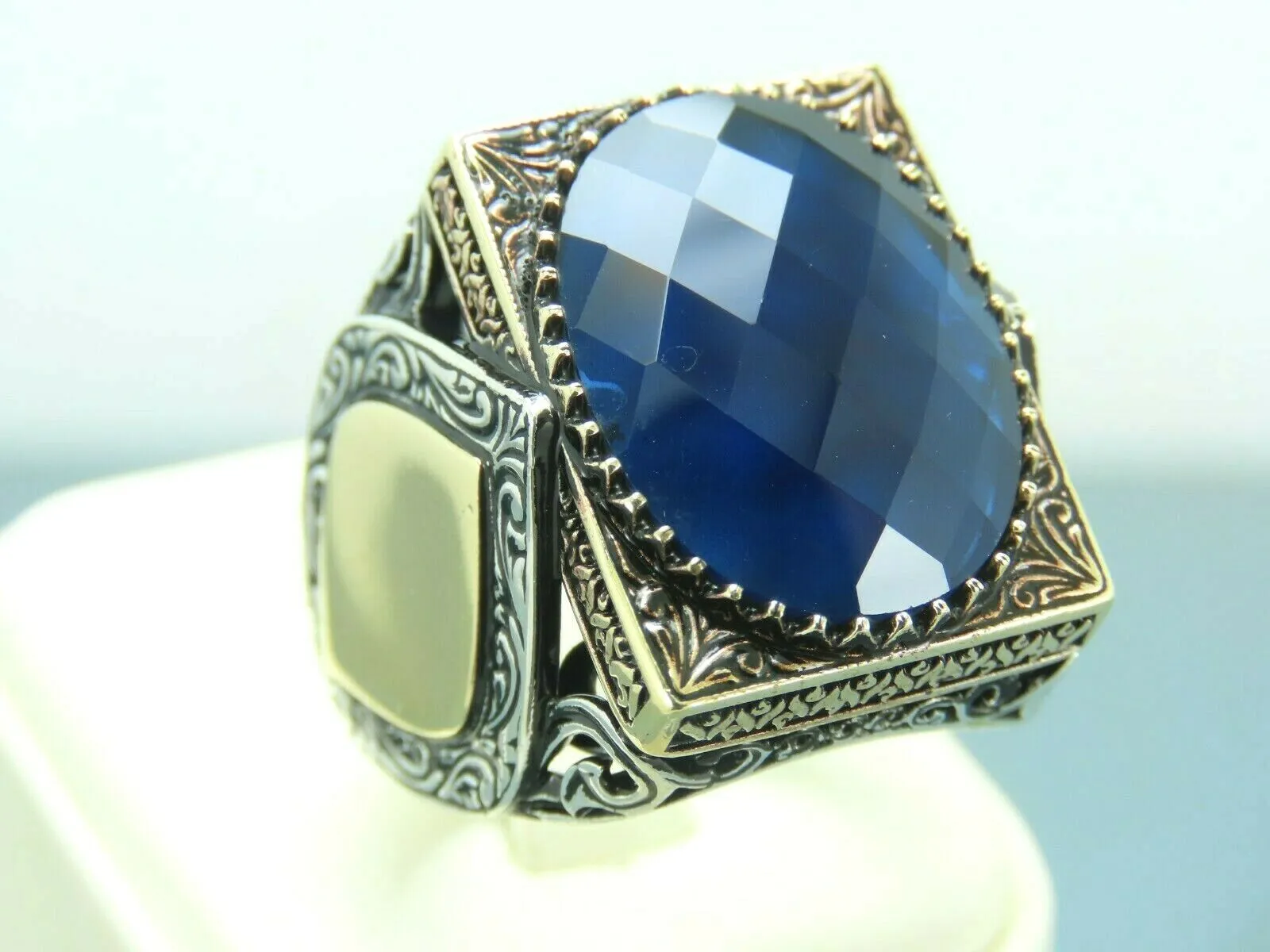 Turkish Handmade Jewelry 925 Sterling Silver Sapphire Stone Mens Rings
