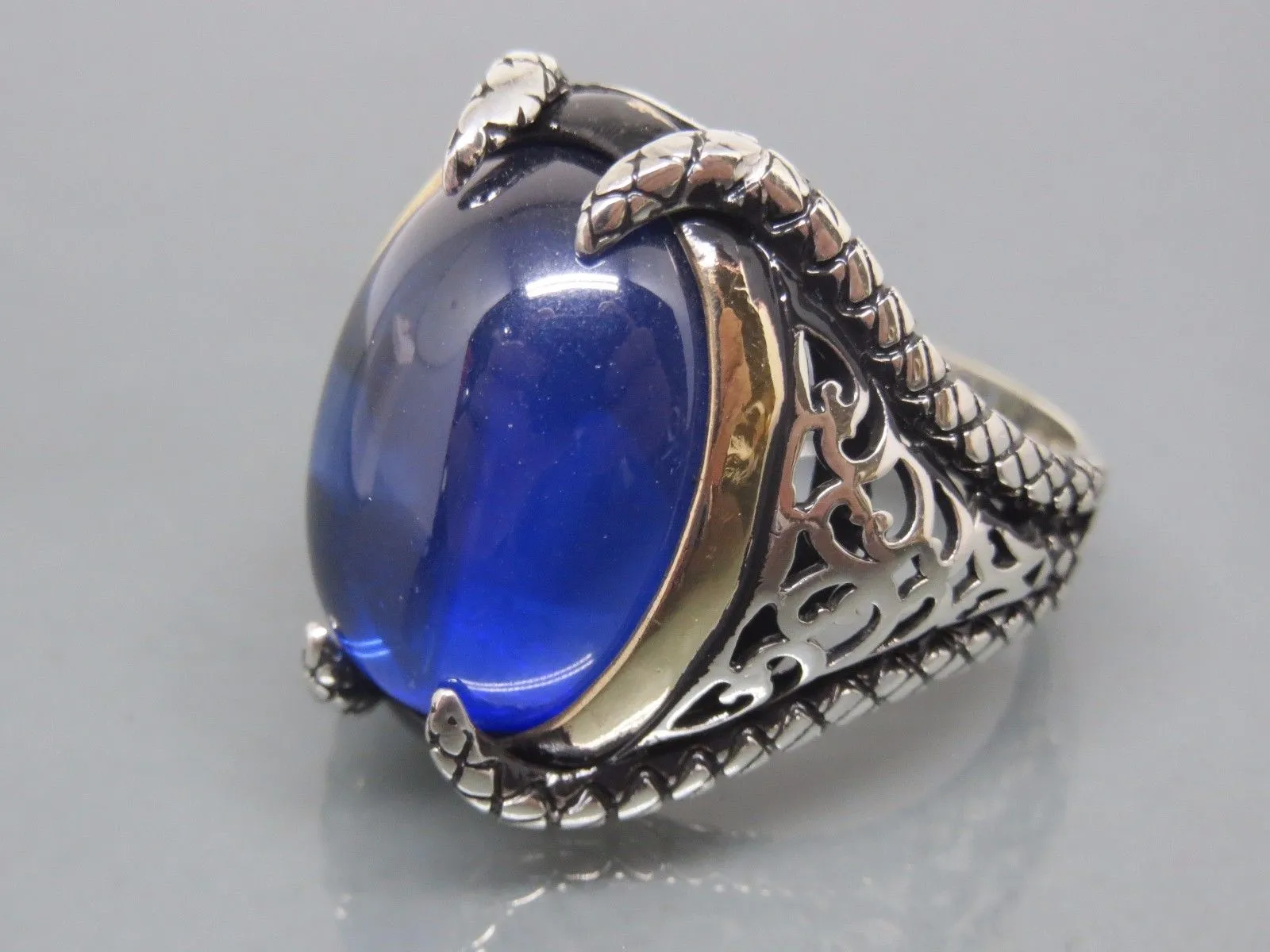 Turkish Handmade Jewelry 925 Sterling Silver Sapphire Stone Mens Rings