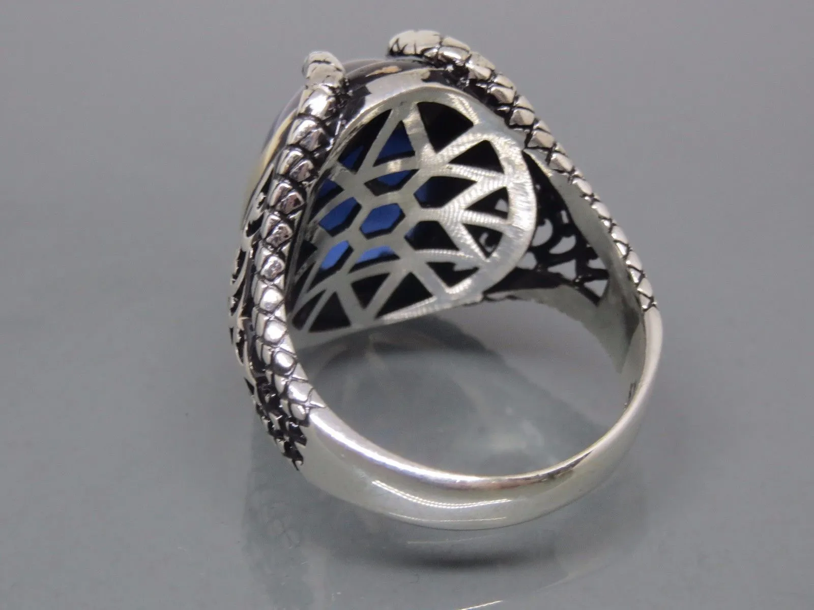 Turkish Handmade Jewelry 925 Sterling Silver Sapphire Stone Mens Rings