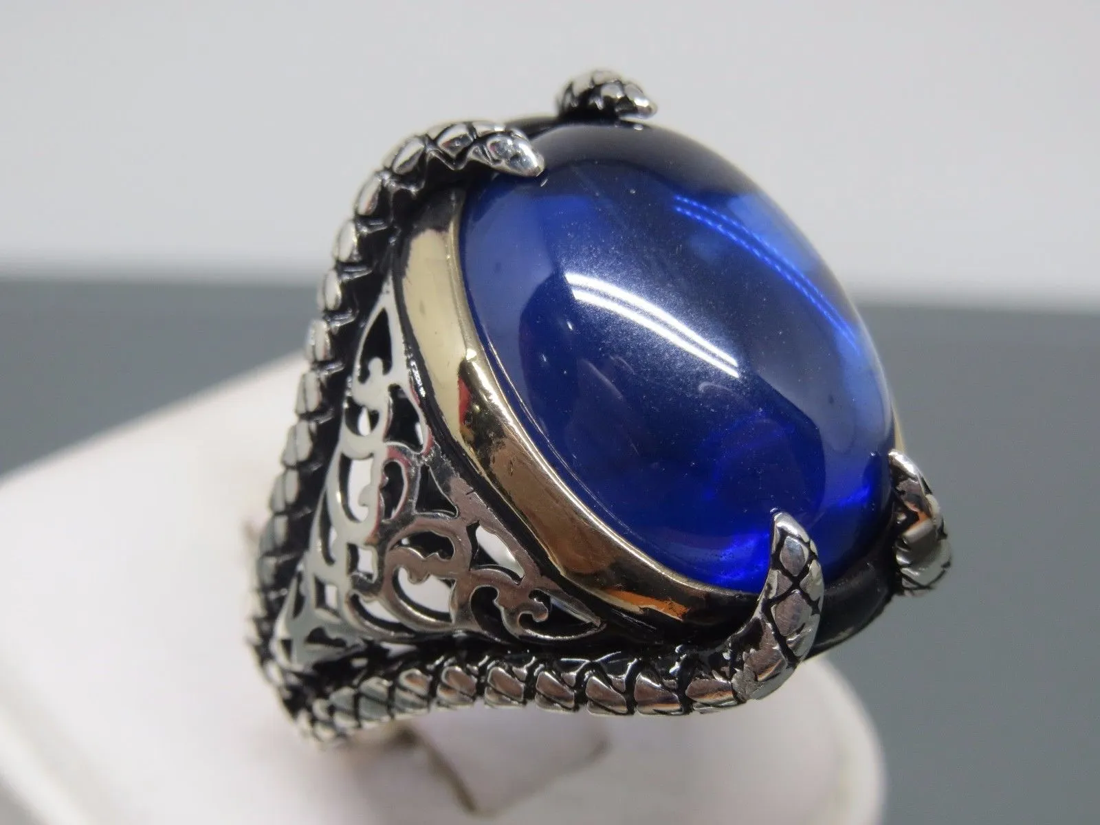 Turkish Handmade Jewelry 925 Sterling Silver Sapphire Stone Mens Rings