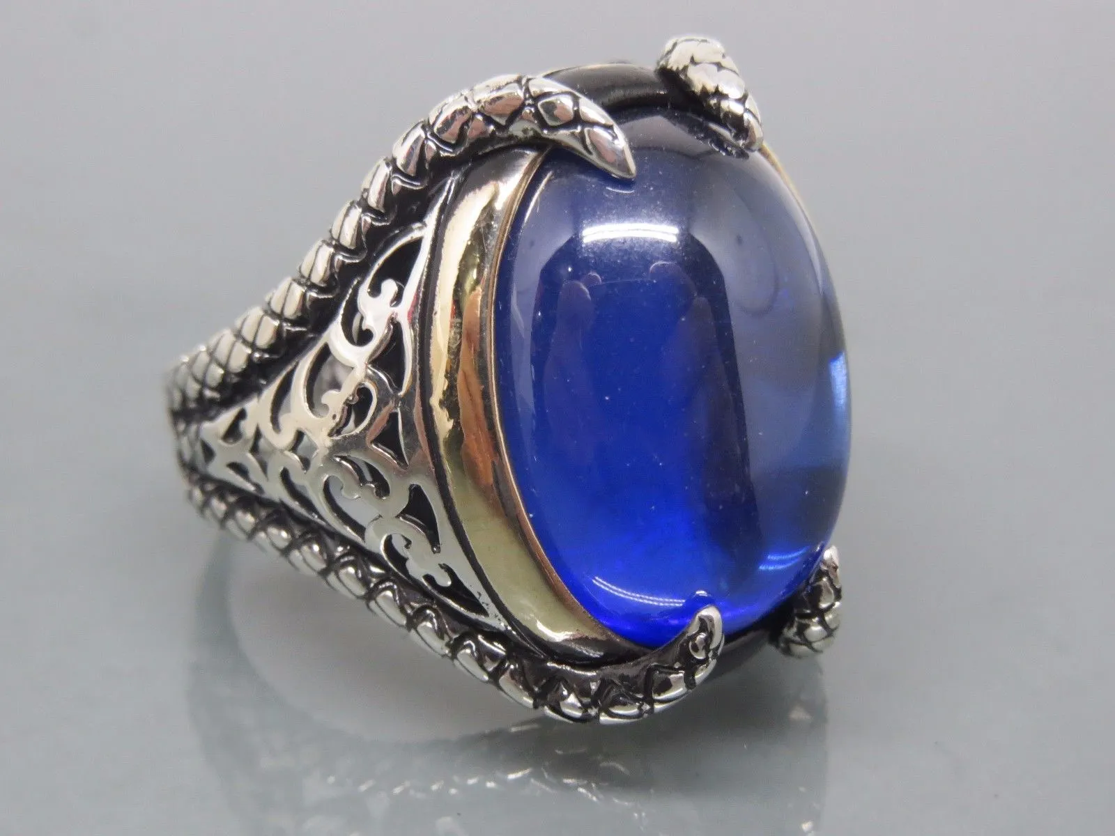 Turkish Handmade Jewelry 925 Sterling Silver Sapphire Stone Mens Rings