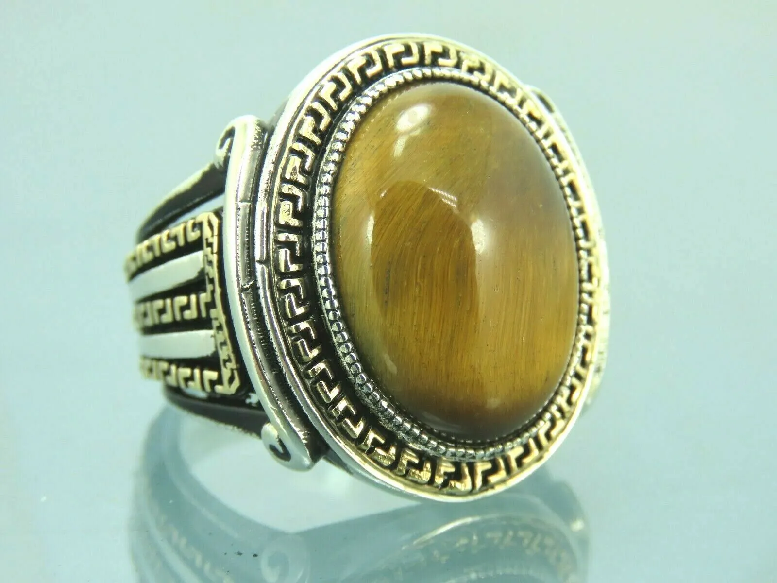 Turkish Handmade Jewelry 925 Sterling Silver Tiger's Eye Stone Mens Rings