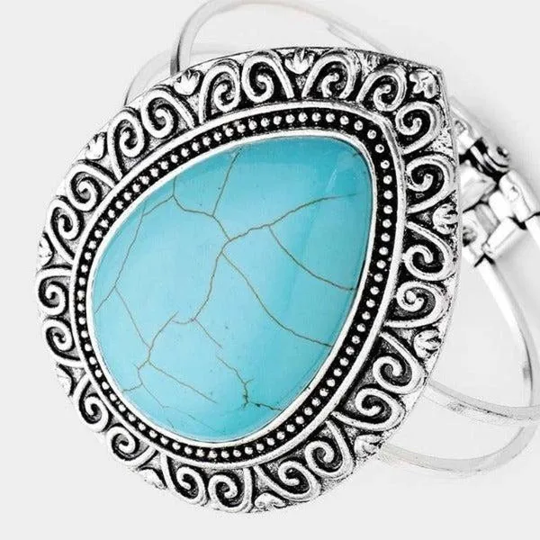 Turquoise (faux) Antique Pattern Hinged Bracelet