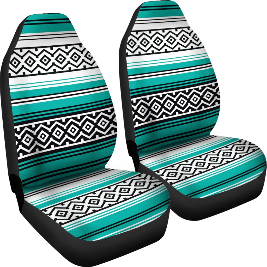 Turquoise Mexican Serape Inspired Pattern Car Seat Covers Turquoise, Black, White