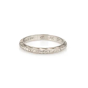 Vintage Art Deco Belais Wedding Band Sz 8.5 18k White Gold Ring Vintage Fine
