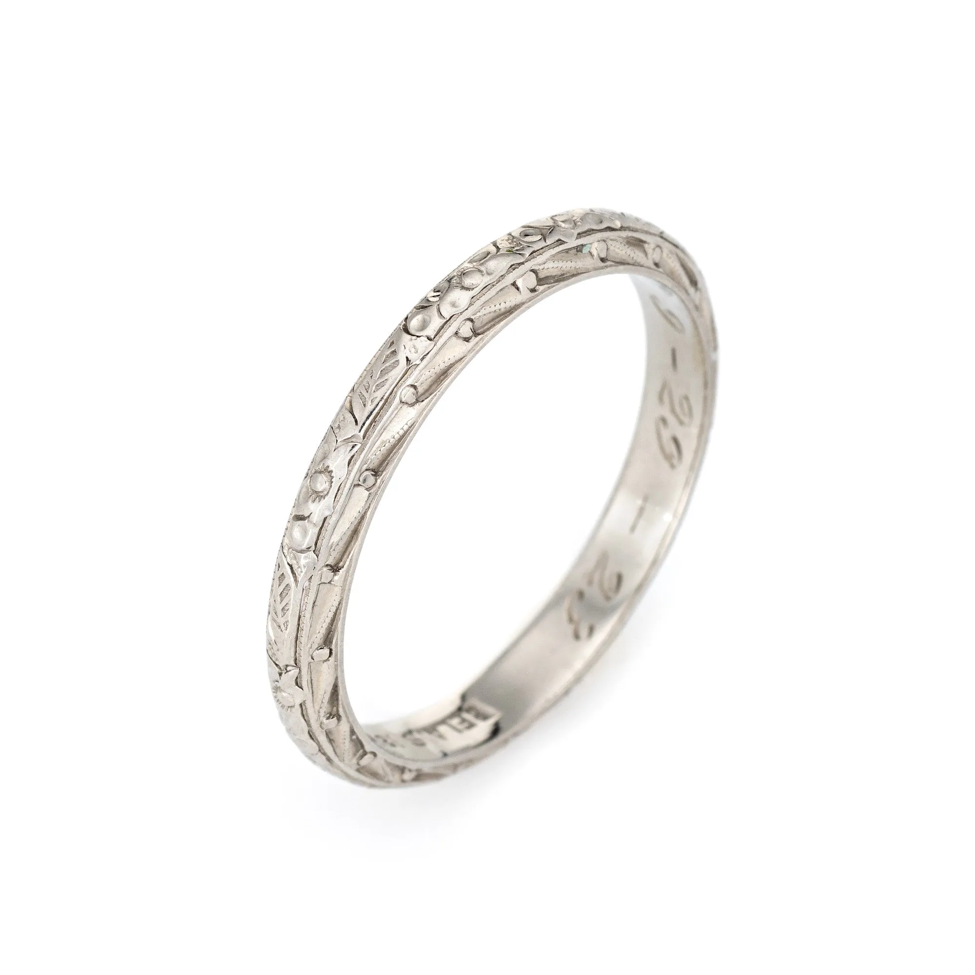 Vintage Art Deco Belais Wedding Band Sz 8.5 18k White Gold Ring Vintage Fine