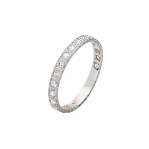 Vintage Art Deco Diamond Eternity Ring Sz 7.5 Platinum Etched Wedding Band