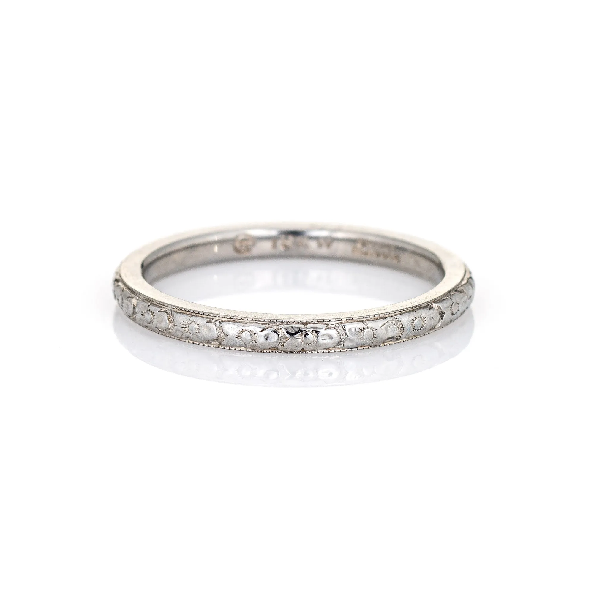 Vintage Deco Traub Orange Blossom Wedding Ring Sz 5.75 18k White Gold Band