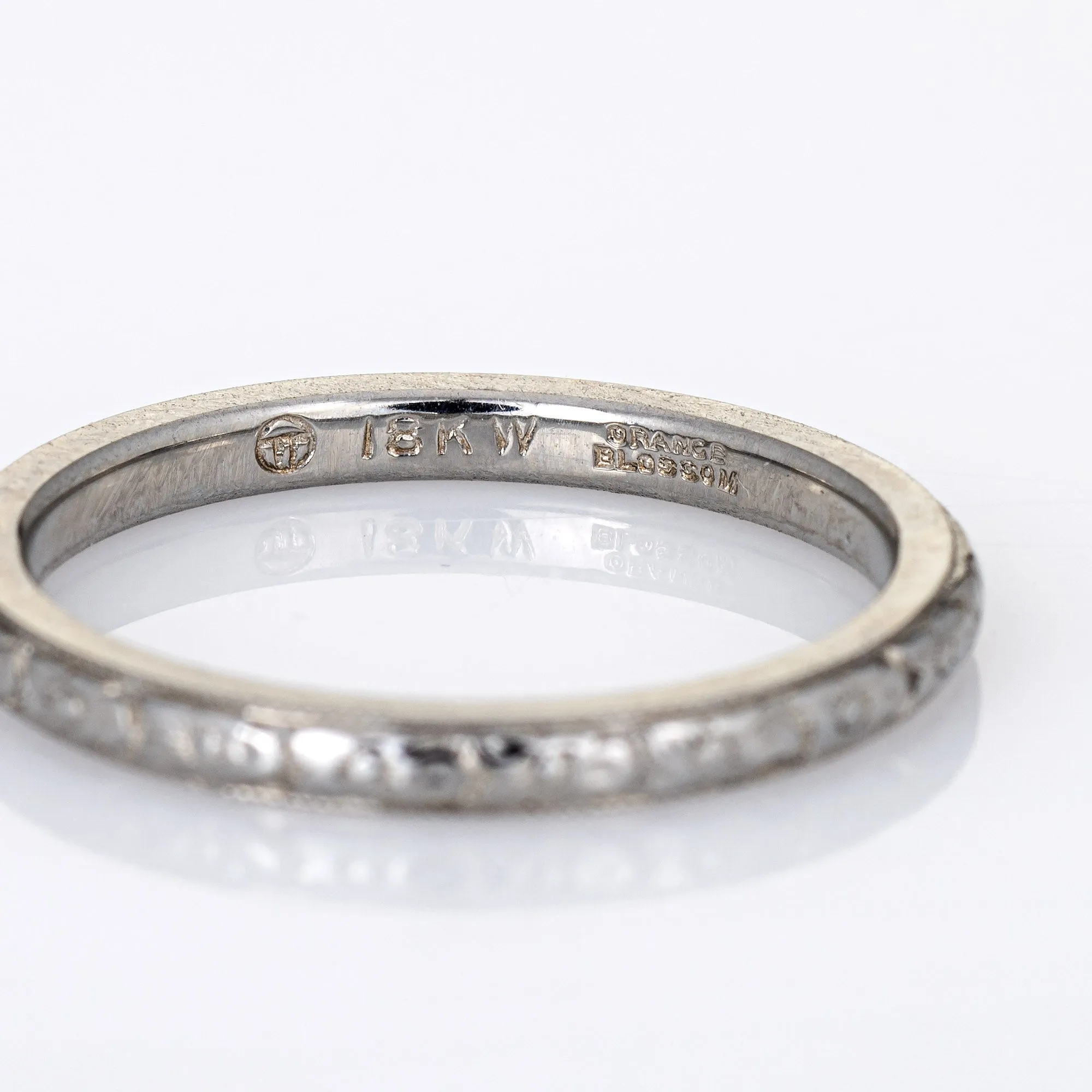 Vintage Deco Traub Orange Blossom Wedding Ring Sz 5.75 18k White Gold Band