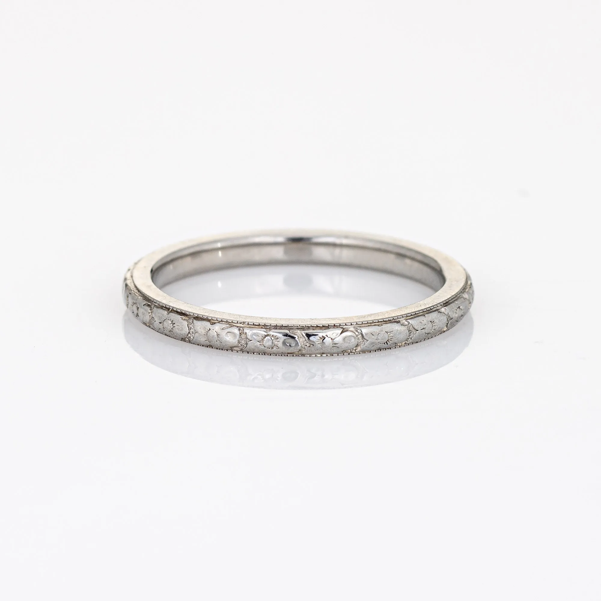Vintage Deco Traub Orange Blossom Wedding Ring Sz 5.75 18k White Gold Band