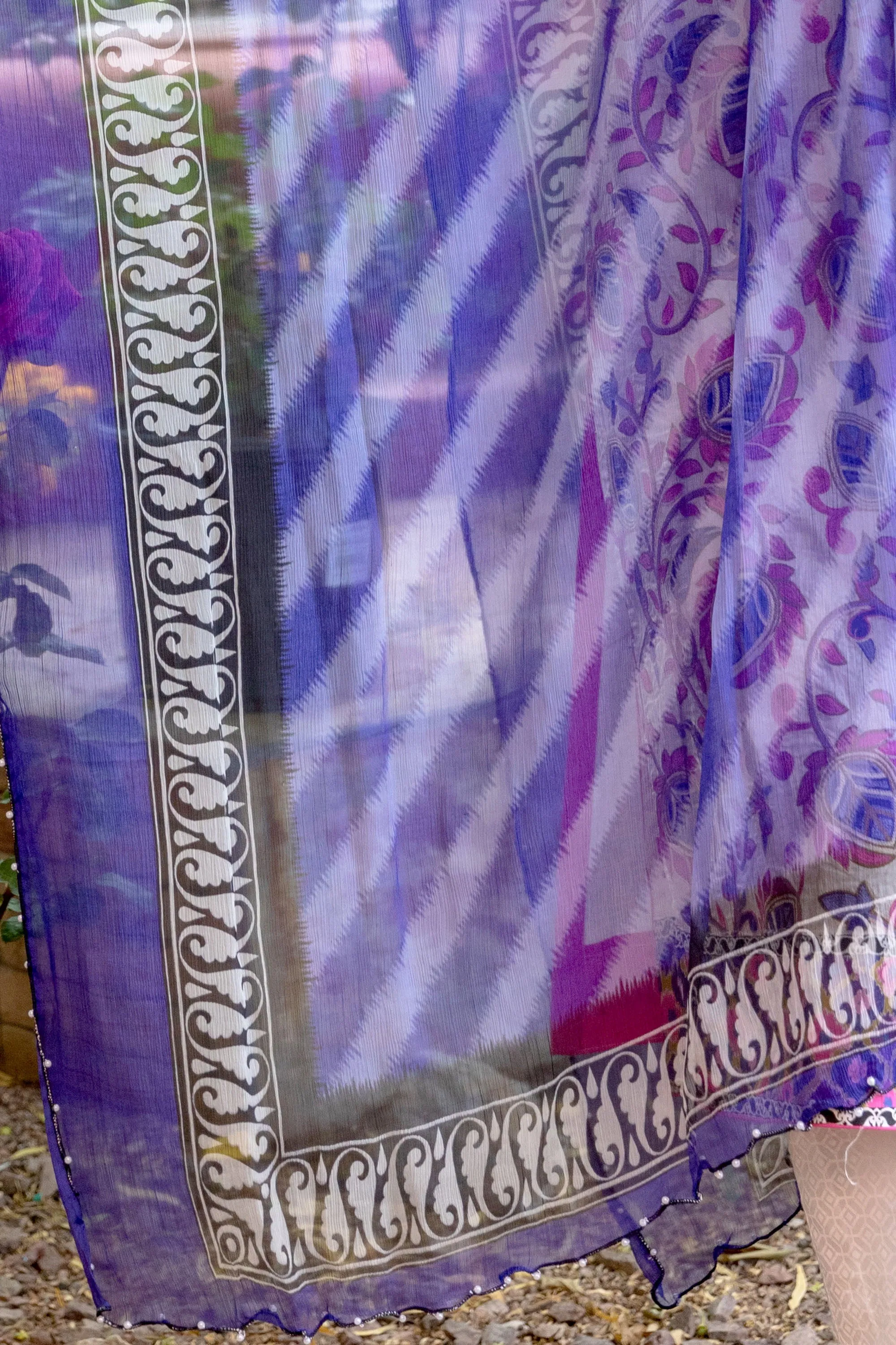White Cotton Purple-Pink Embroidery Suit Salwar Kameez