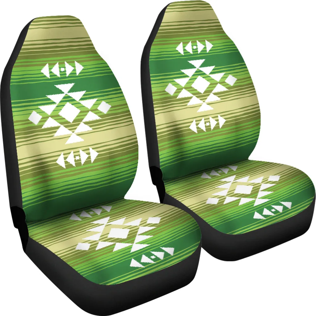 White Tribal Design on Green Serape Style Ethnic Pattern Car Seat Covers Set