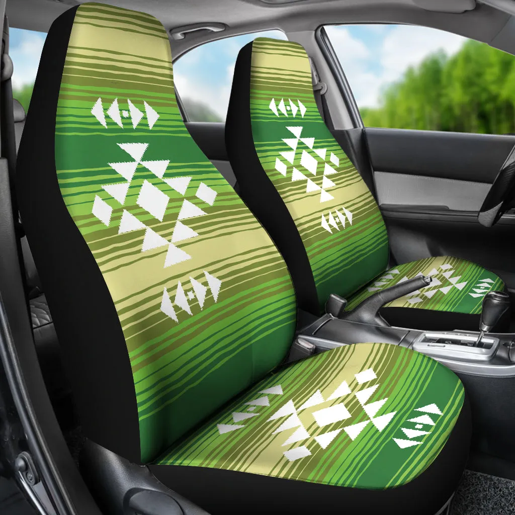 White Tribal Design on Green Serape Style Ethnic Pattern Car Seat Covers Set