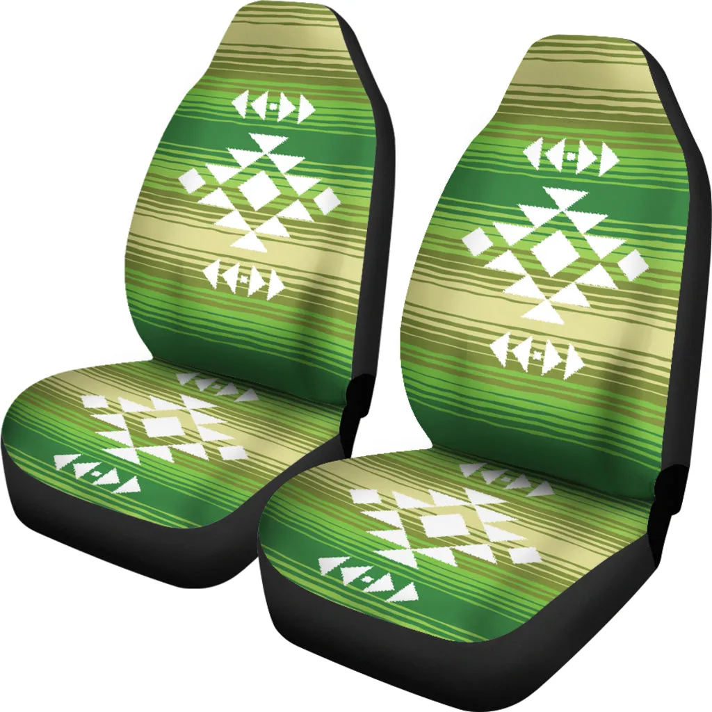White Tribal Design on Green Serape Style Ethnic Pattern Car Seat Covers Set