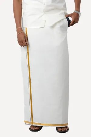 Yonex - Cream Double Layered Pocket Dhoti With Jari Borders For Men | Uathayam