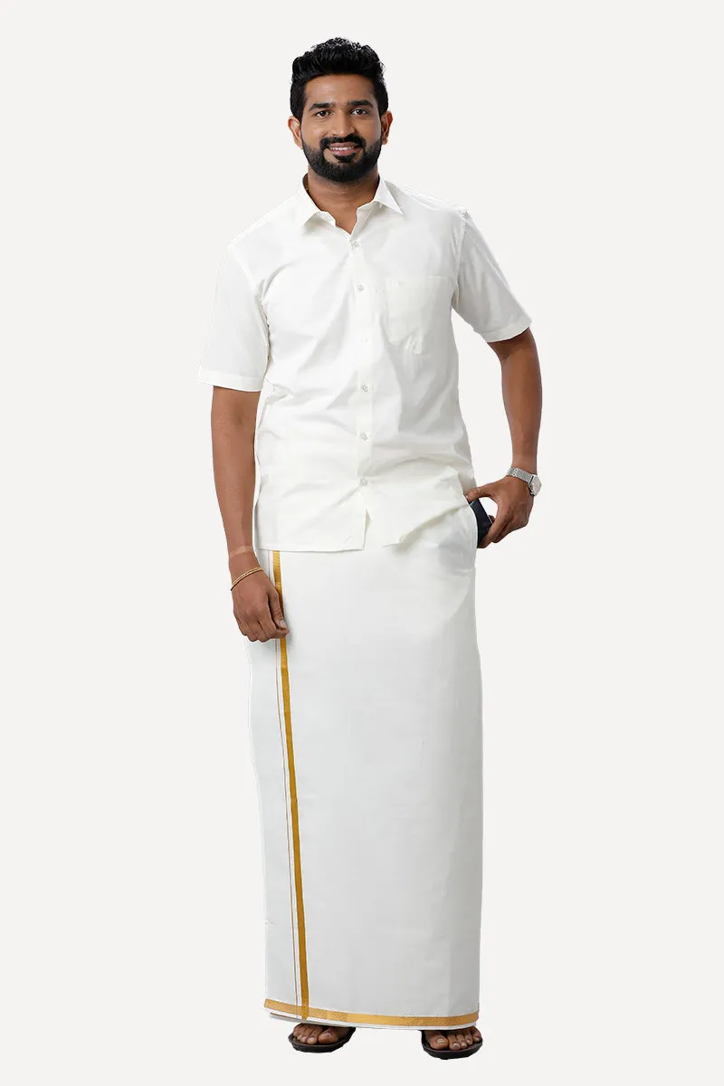 Yonex - Cream Double Layered Pocket Dhoti With Jari Borders For Men | Uathayam
