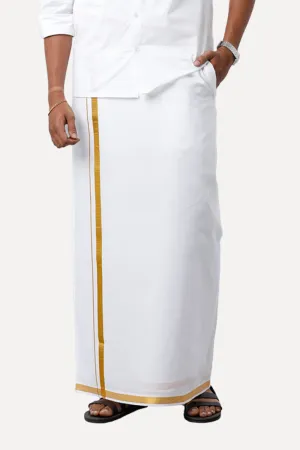 Yonex - White Jari Double Layered Dhoti With Jari Borders For Men | Uathayam