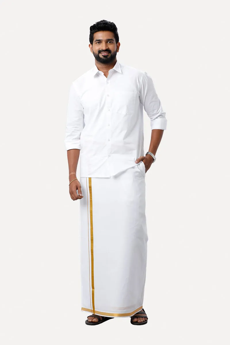 Yonex - White Jari Double Layered Dhoti With Jari Borders For Men | Uathayam